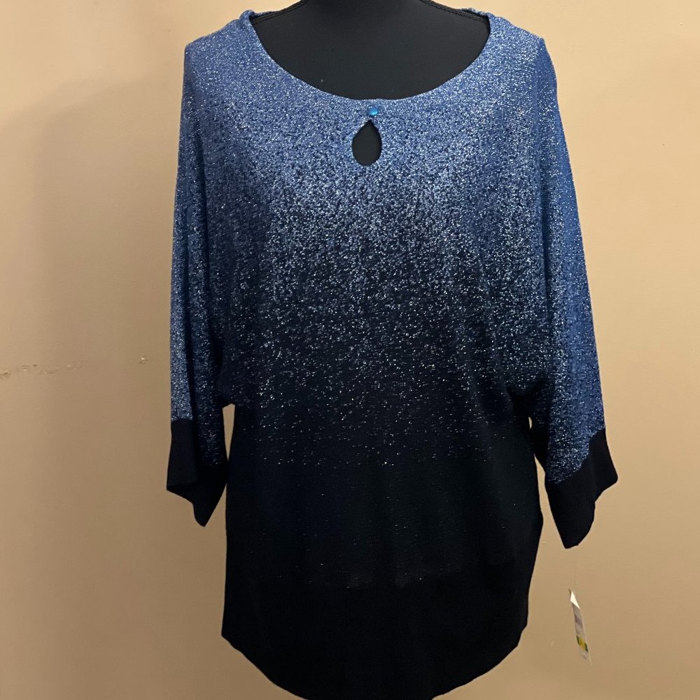 Studio Works Women's drop shoulder sparkly metallic round neck sweater Large